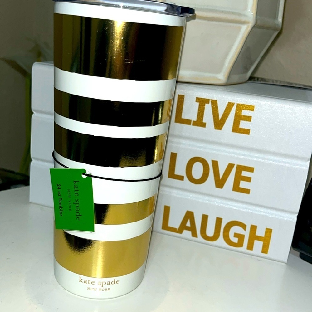 NWT Kate Spade Gold Stripe Stainless Steel 24oz. Tumbler♠️